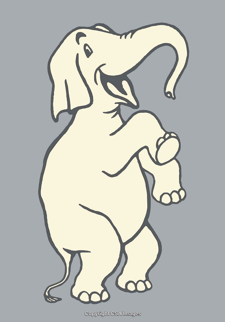 Playful Cartoon Style Illustration of a Dancing Elephant in Line Art