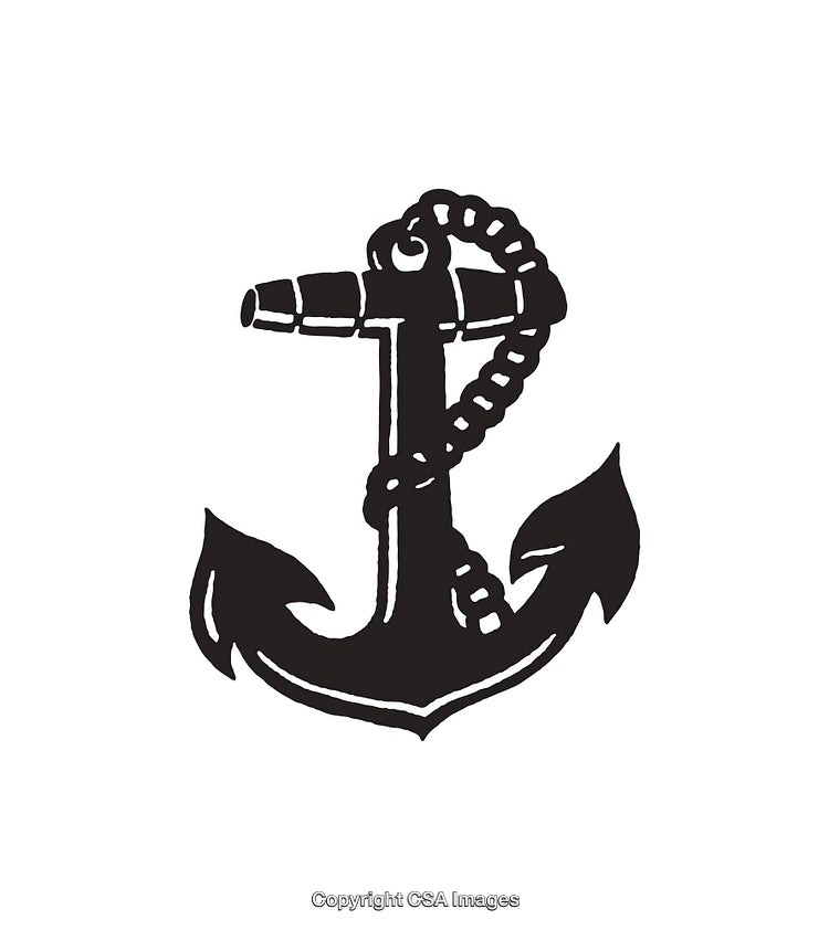 Black and White Nautical Anchor Illustration Featuring Rope Details