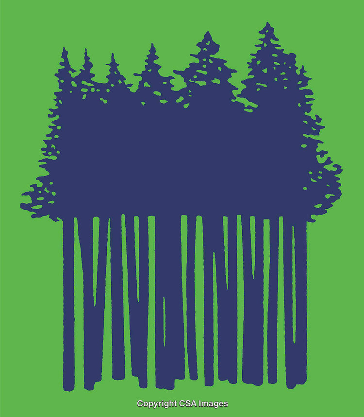 Silhouette of a Forest in Blue on Green Background Illustration