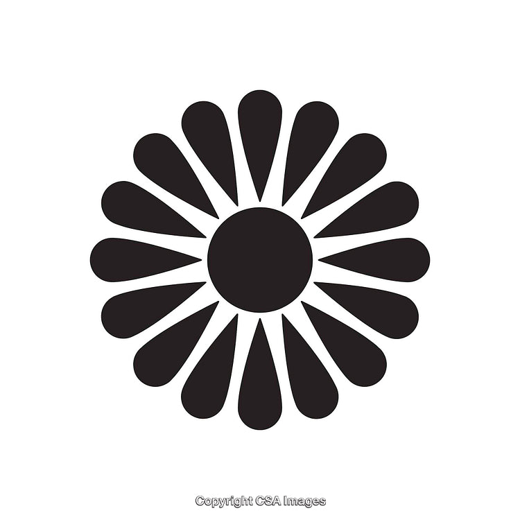 Black and White Daisy-Shaped Flower Design Illustration on White Background