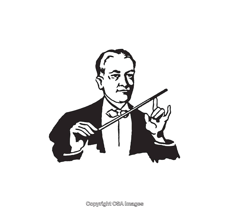 Black and White Line Art of a Maestro Conducting an Orchestra