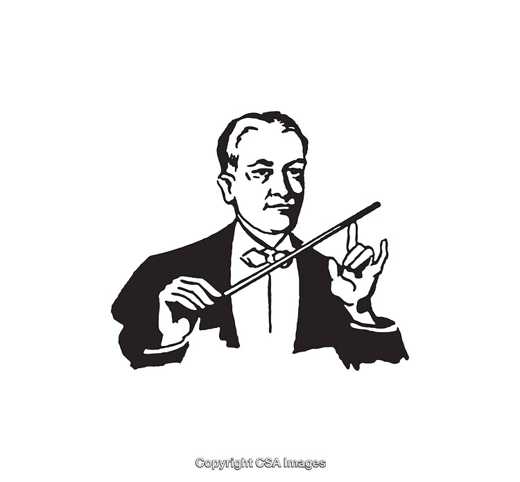 Black and White Line Art of a Maestro Conducting an Orchestra