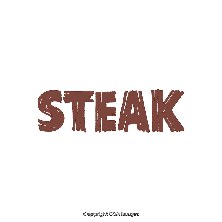 Simple Brown Text Illustration of the Word Steak on White Background