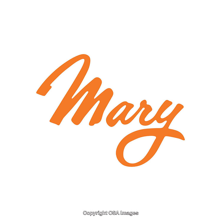Stylized Script of the Name Mary in Bold Orange Letters