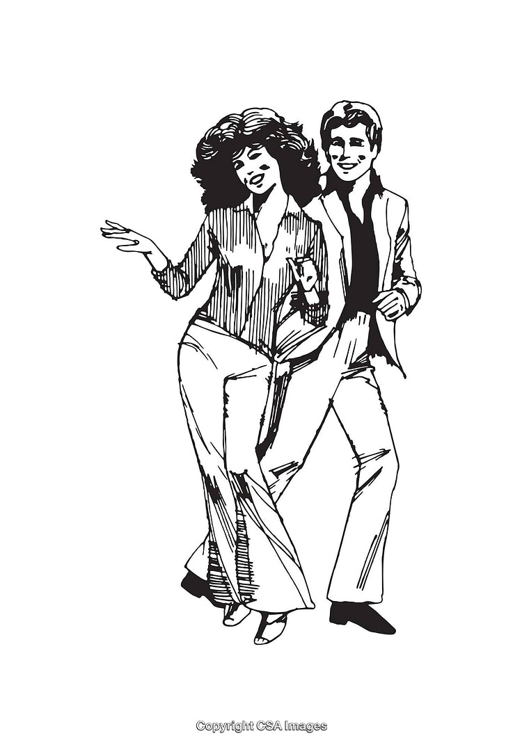 Black and White Illustration of Dancing Couple in Retro Style