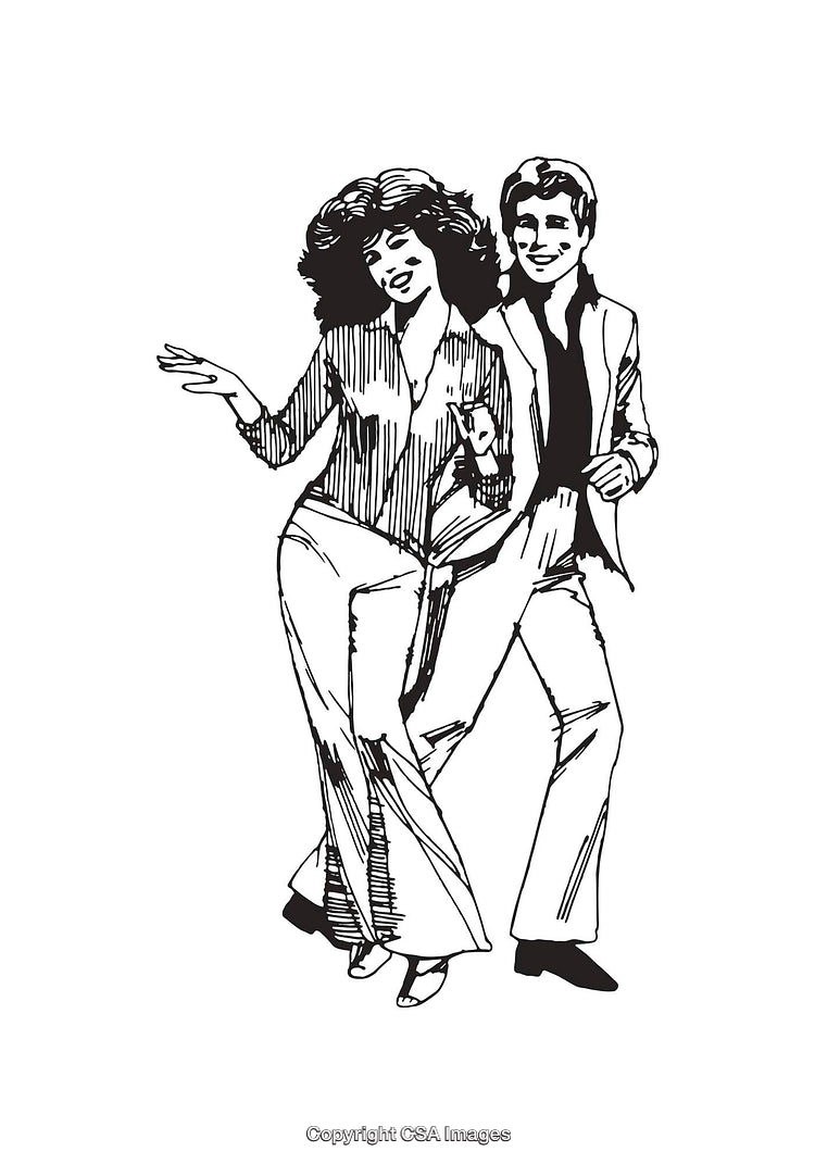 Black and White Illustration of Dancing Couple in Retro Style