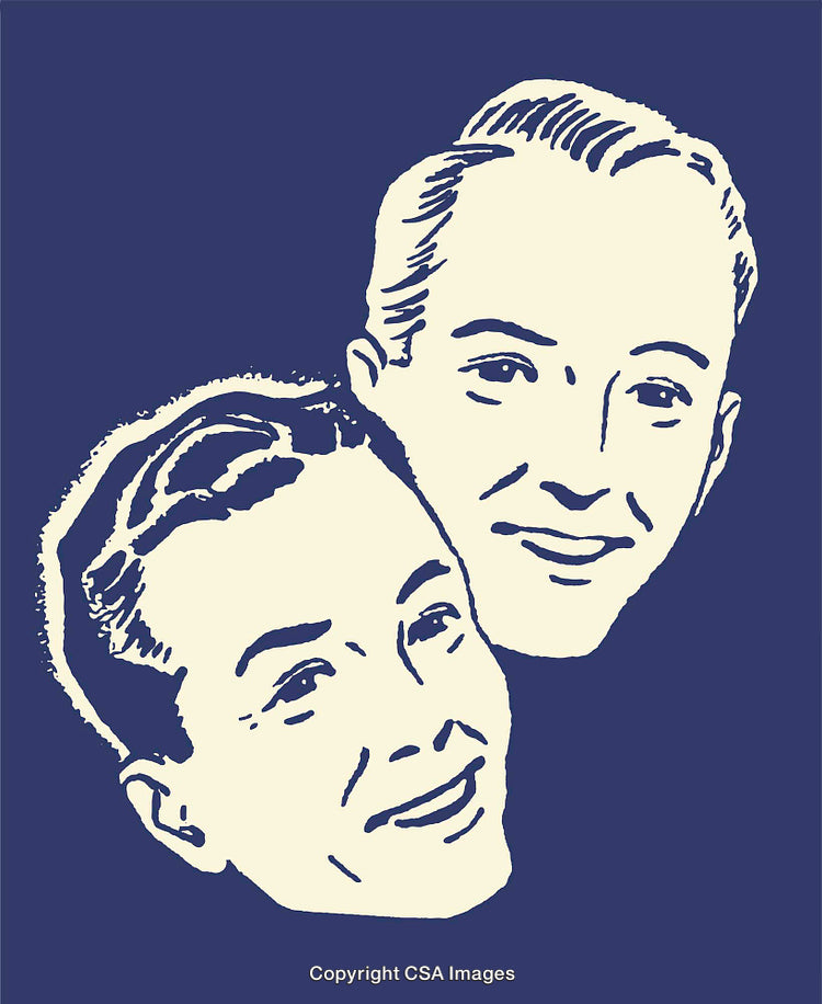 Vintage Style Illustration of Two Smiling Faces in Retro Color Palette