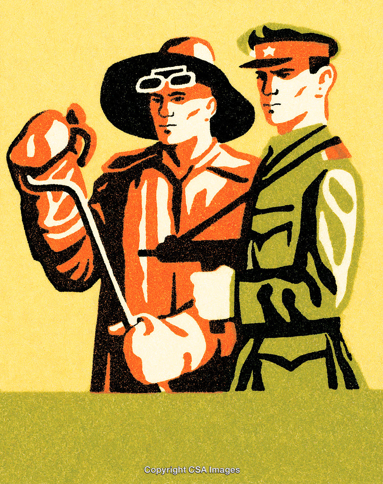 Bold Illustration of Firefighter and Soldier in Vibrant Colors