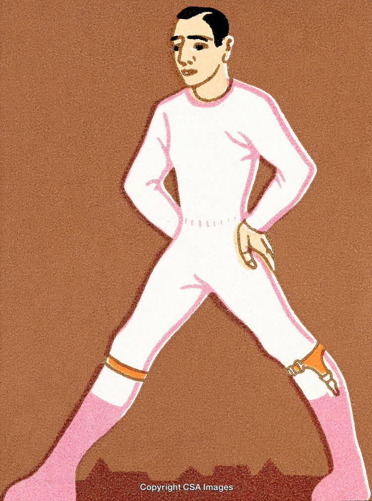 Illustration of a Person in Athletic Pose Wearing Colorful Attire on Brown Background
