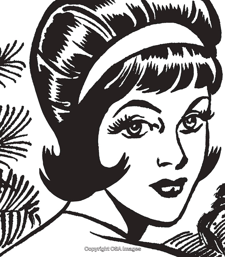 Retro Inspired Black-and-White Illustration of a Woman with a Headband
