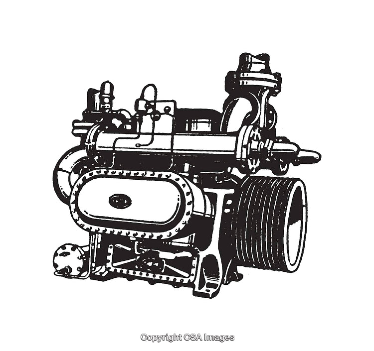 Black and White Line Art of a Detailed Industrial Engine