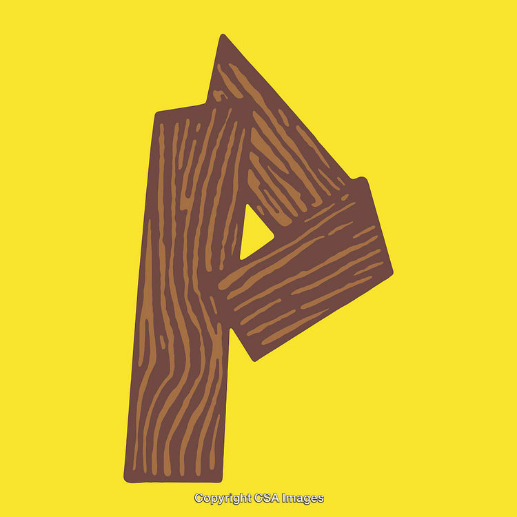 Wood Textured Letter P on Bright Yellow Background Illustration