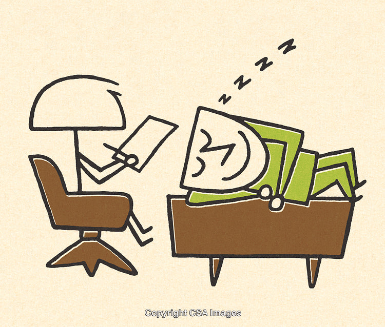 Cartoon Depicting Therapy Session With Client Sleeping on Couch