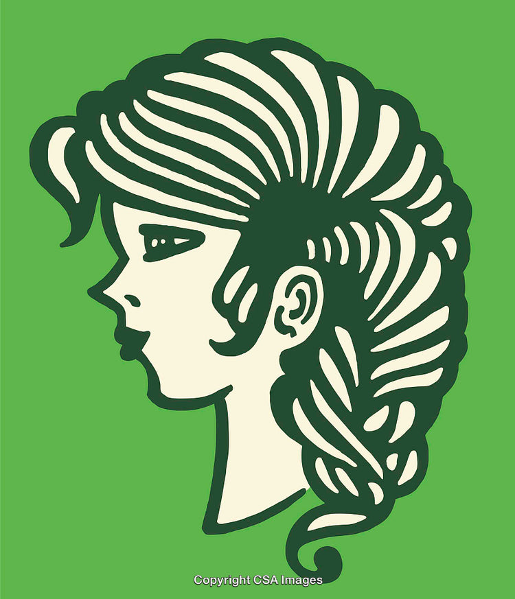 Stylized Line Art Profile Illustration of a Woman with Braided Hair