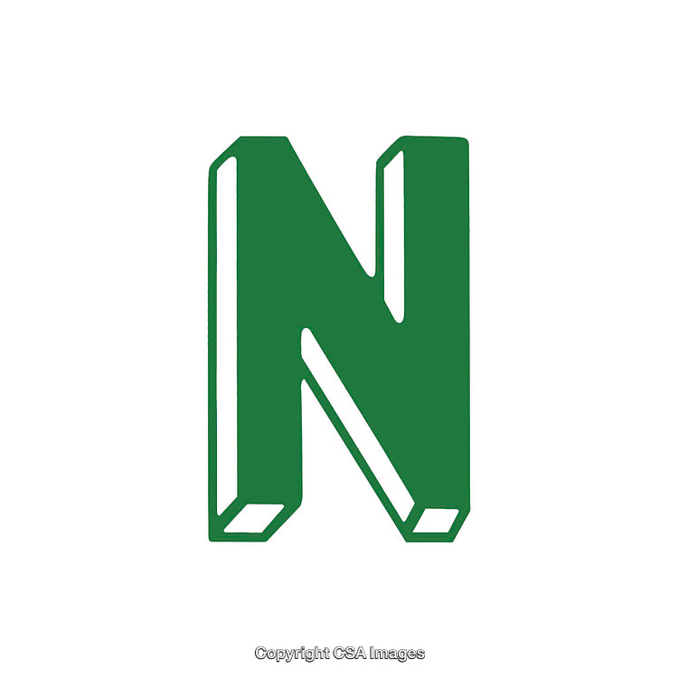 Bold Green Letter N with 3D Effect on White Background