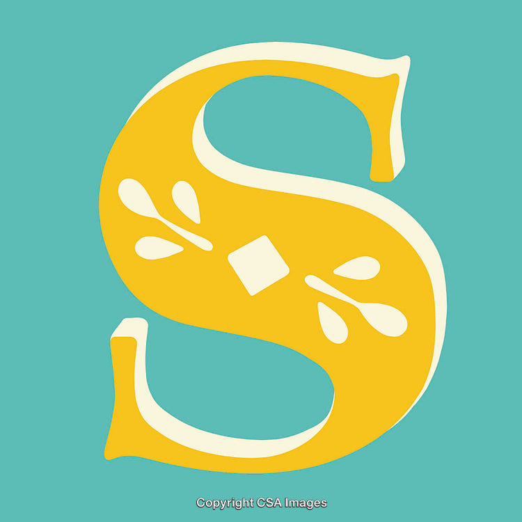 Bright Decorative Letter S With Ornamental Details on Turquoise Background