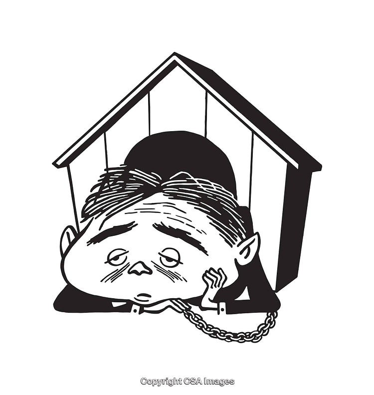 Illustration of a Melancholic Man with House in Black and White