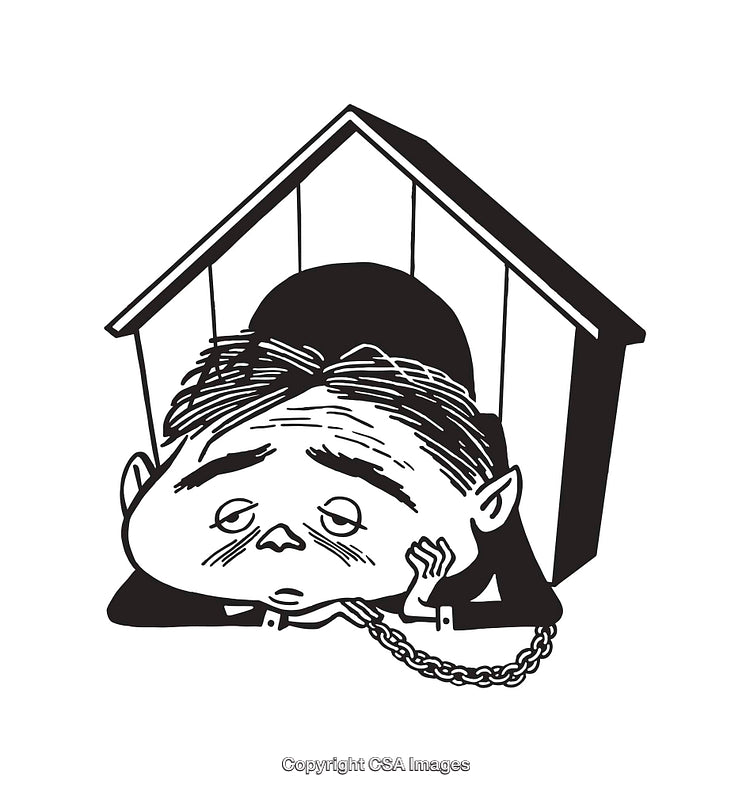 Illustration of a Melancholic Man with House in Black and White