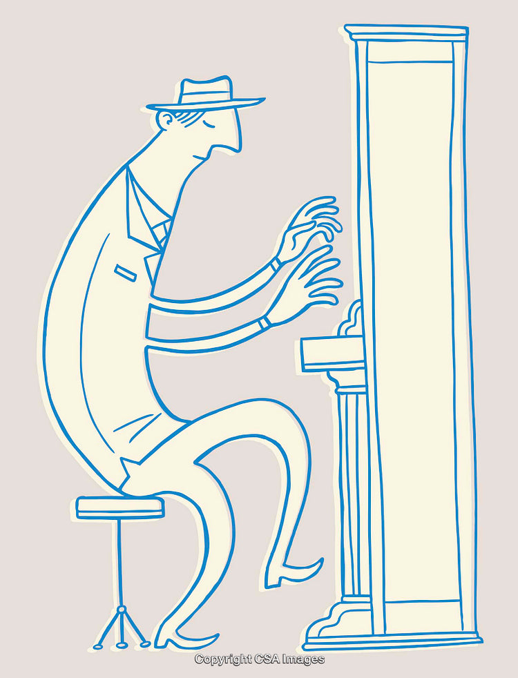 Stylized Line Art of a Man Playing the Piano