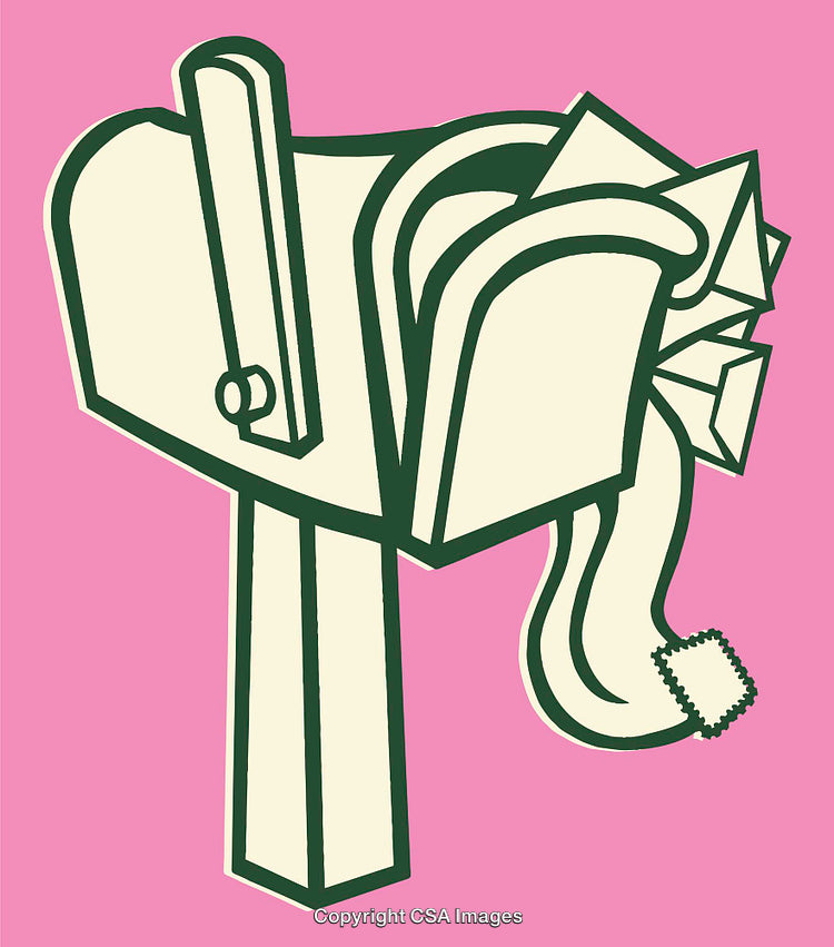 Color Line Art Illustration of a Mailbox Overflowing with Letters