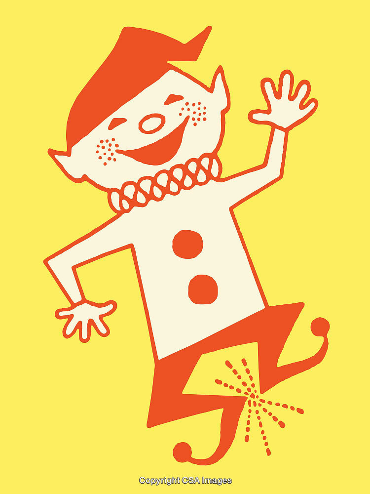 Colorful Whimsical Elf Illustration in Red and Yellow Warm Palette