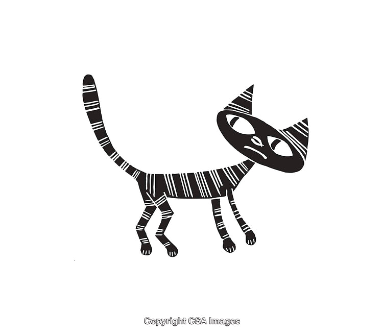Abstract Black and White Line Art Illustration of a Stylized Cat