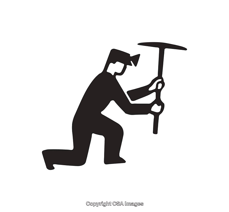 Black and White Icon of Worker Holding a Pickaxe
