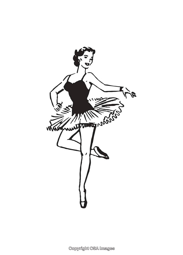 Elegant Ballerina Dancing in Black Tutu Line Art Illustration