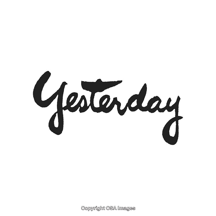 Handwritten Calligraphy of the Word Yesterday in Black Ink on White Background