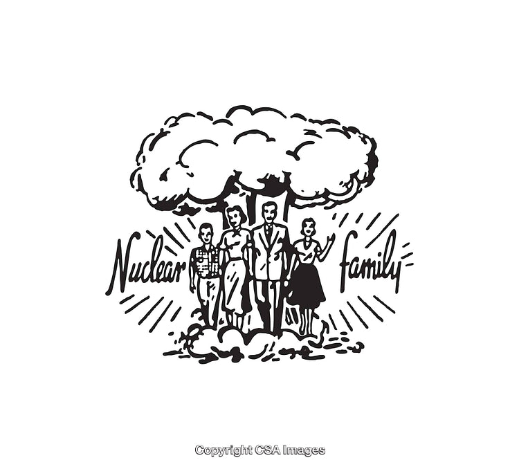 Retro Style Black and White Nuclear Family Illustration with Unique Concept
