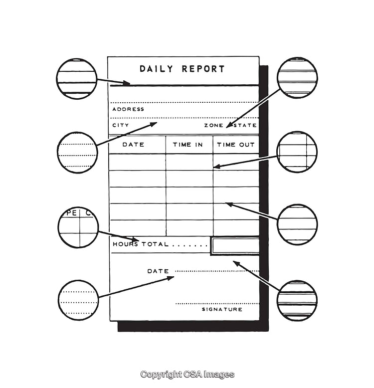 Black and White Diagram of a Daily Time Log Form