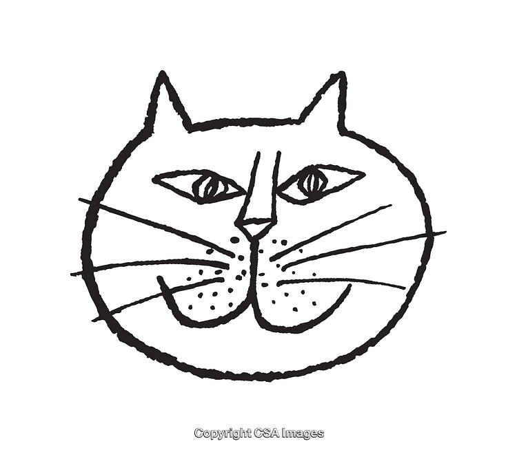 Black and White Line Art Cat Head Illustration with Simple Features