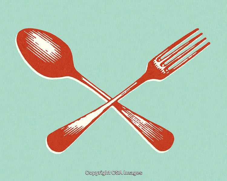 Vintage Style Illustration of a Fork and Spoon on a Green Background