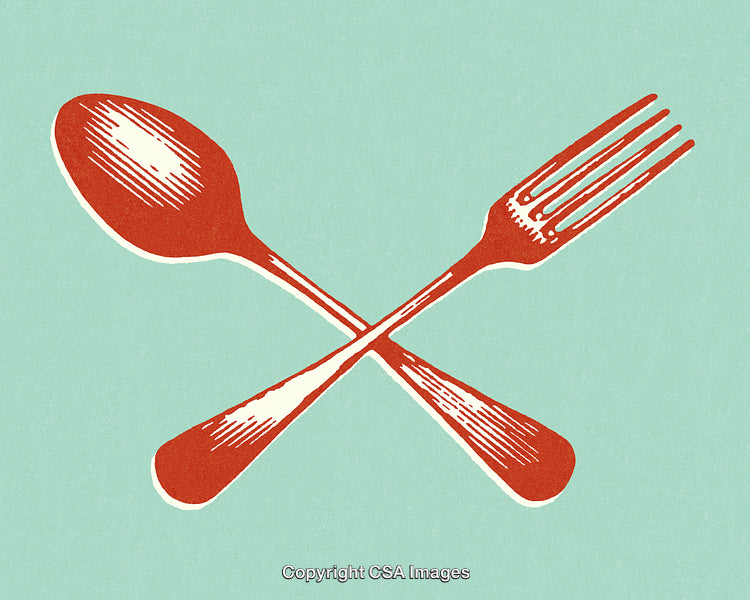 Vintage Style Illustration of a Fork and Spoon on a Green Background