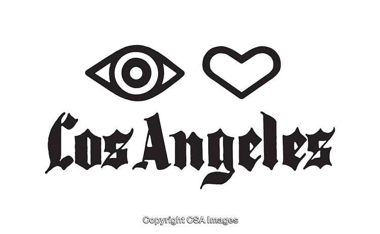 Eye and Heart Symbol with Los Angeles Typography in Black and White