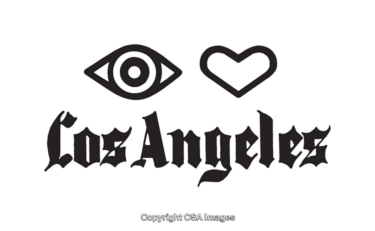 Eye and Heart Symbol with Los Angeles Typography in Black and White