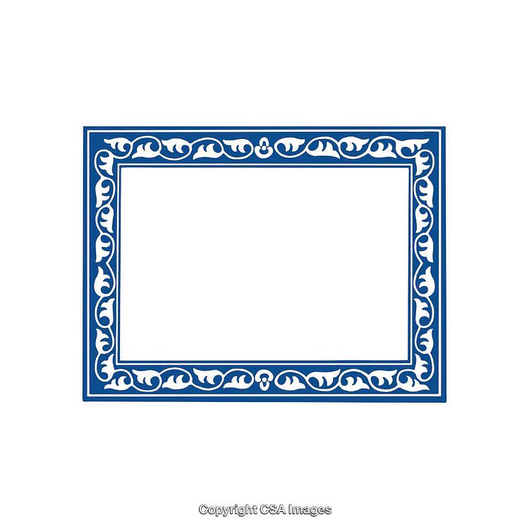 Ornate Blue Border Design with Classic Scrolling Patterns and Geometric Details