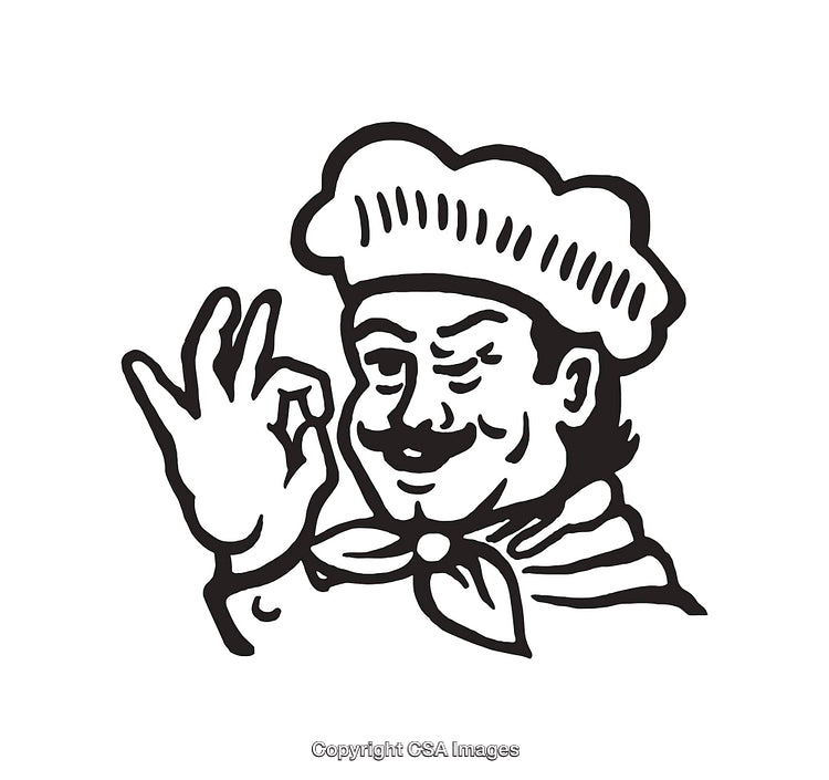 Black and White Line Art of a Chef Making an OK Gesture