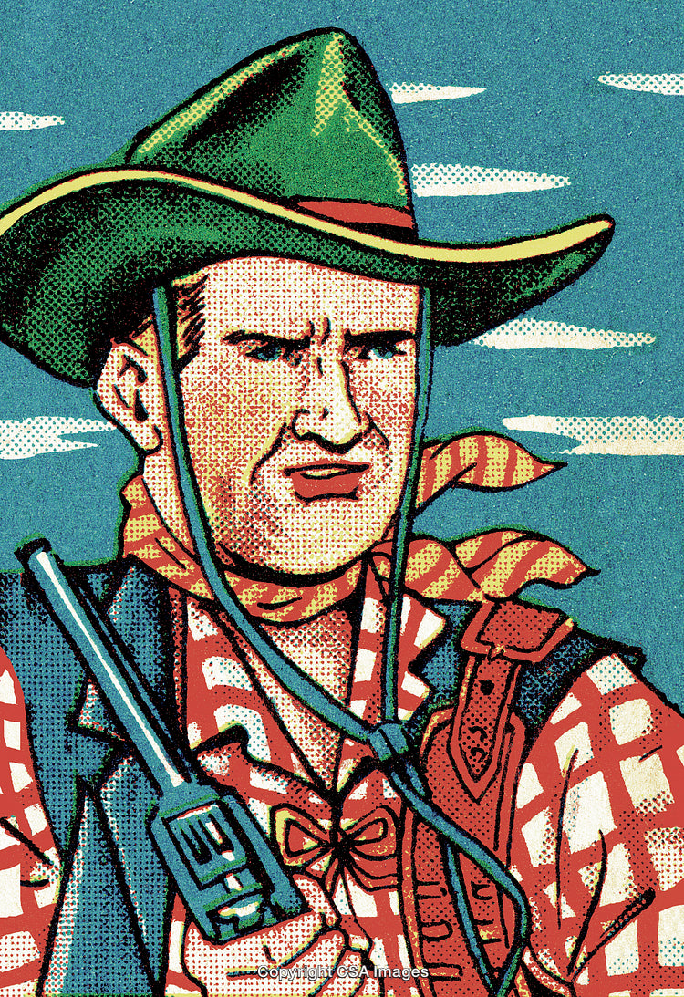 Vintage Comic Style Illustration of a Cowboy Character with Gun