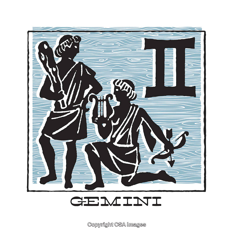 Artistic Illustration of Gemini Zodiac Sign in Engraved Style
