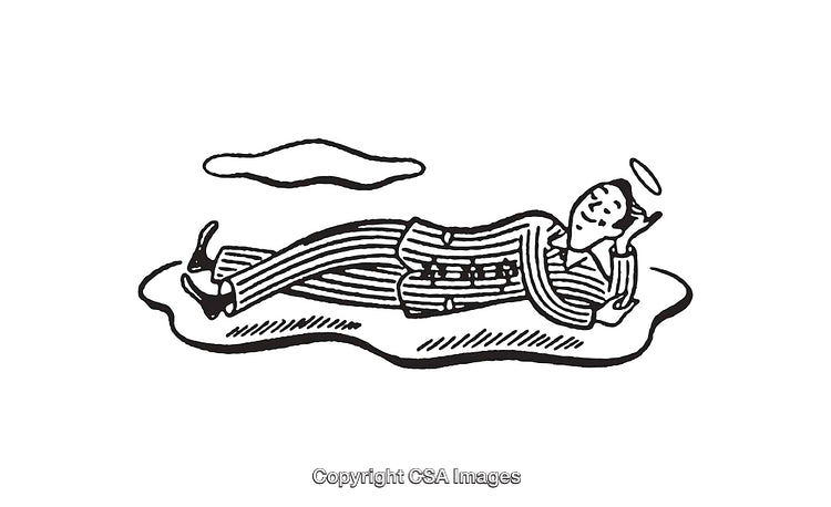 Black and White Line Art of Relaxing Person in Striped Outfit
