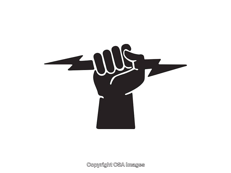Black and White Icon of Hand Holding Lightning Bolt