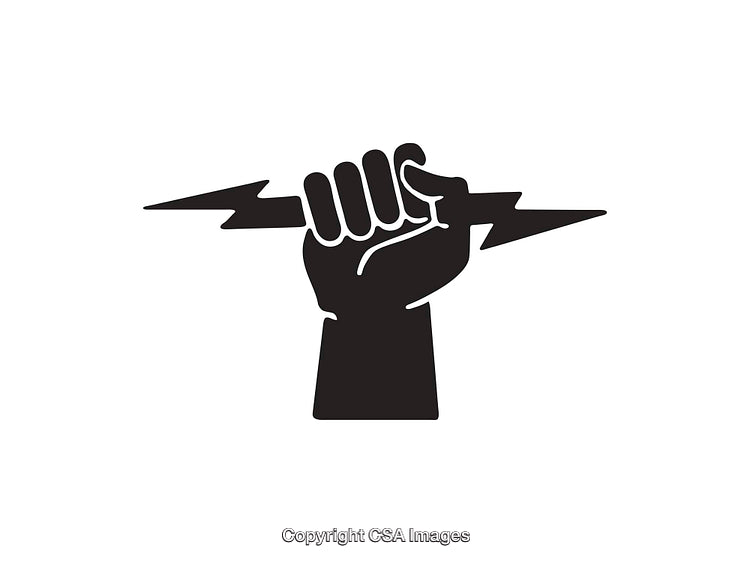 Black and White Icon of Hand Holding Lightning Bolt