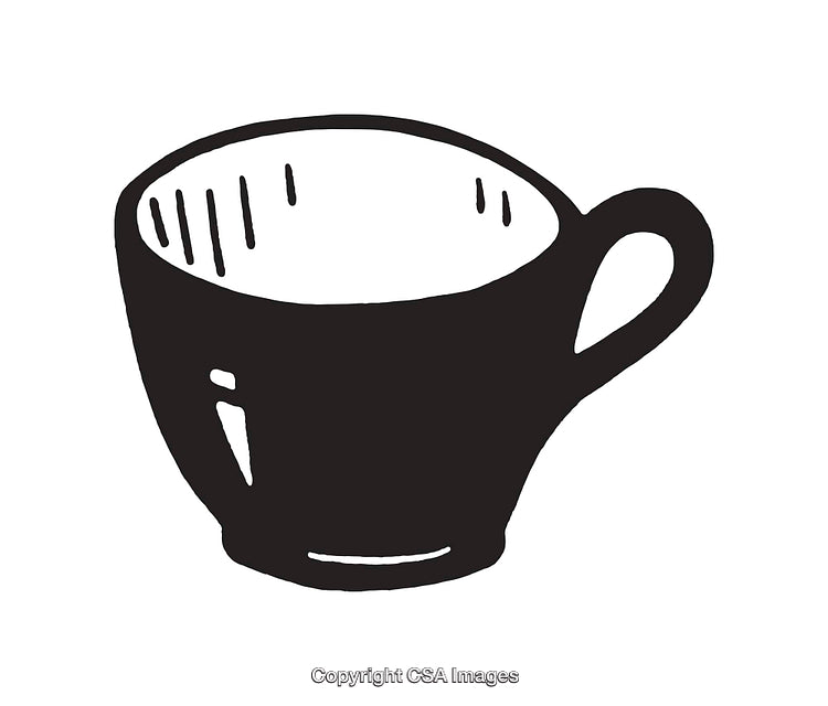 Black and White Line Art Illustration of a Coffee Cup