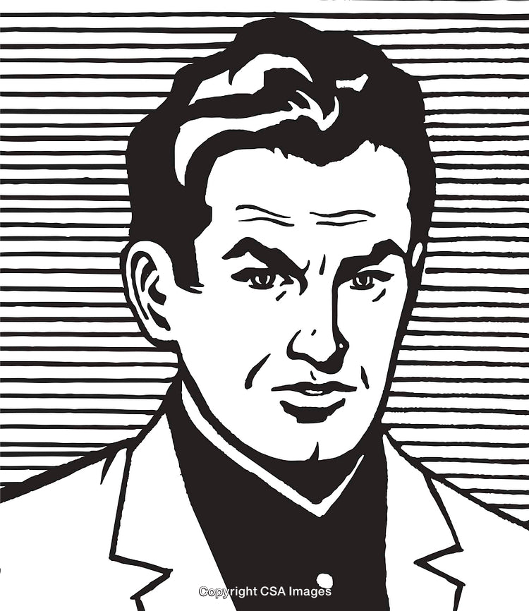 Retro Style Portrait of a Confident Man in Black and White Illustration