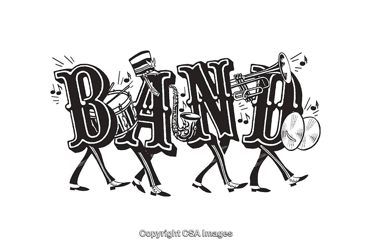 Creative Black And White Line Art of a Marching Band Theme