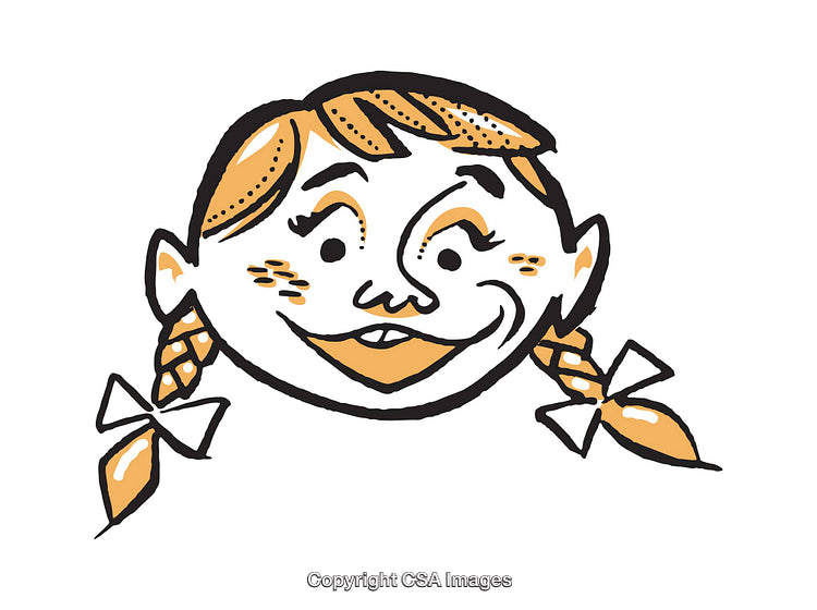 Charming Cartoon Illustration of a Smiling Girl With Colorful Braided Hair