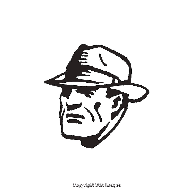Black and White Illustration of a Man Wearing a Fedora Hat