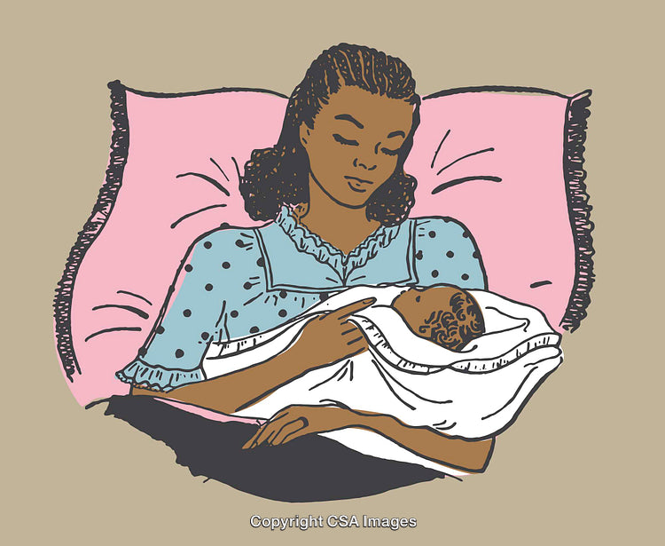 Mother Tenderly Holding Newborn in Arms, Resting on Pillow
