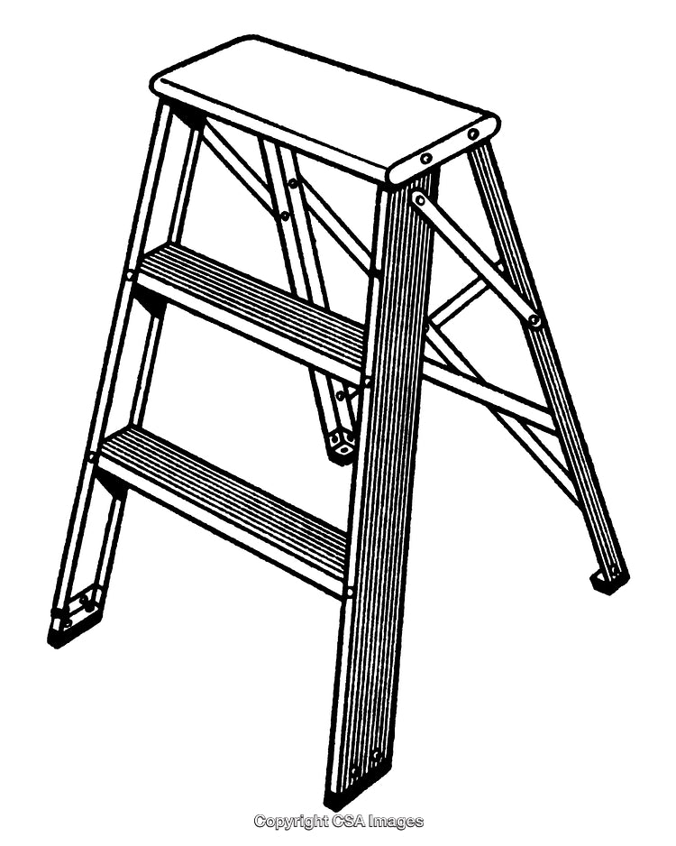 Black and White Engraving of a Foldable Step Ladder Illustration